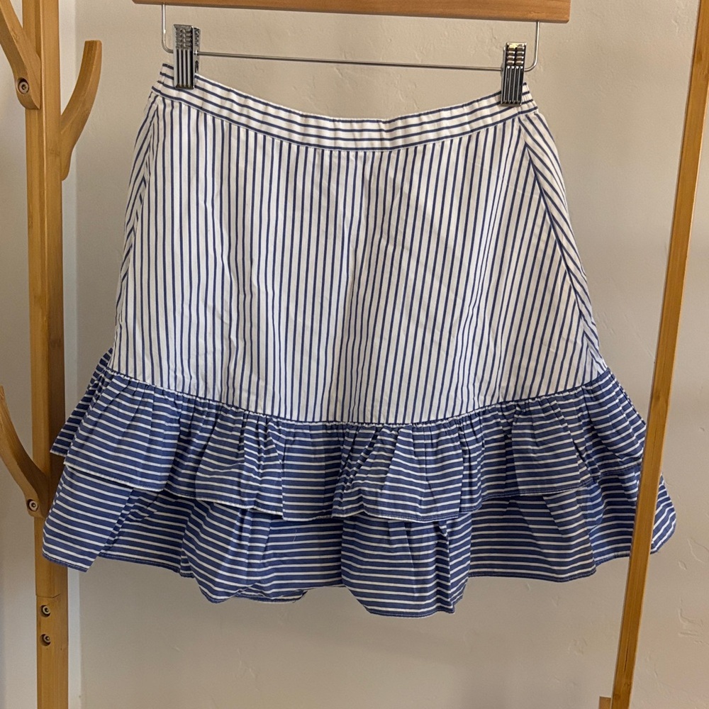 NWT J. Crew Blue and White Ruffle Skirt